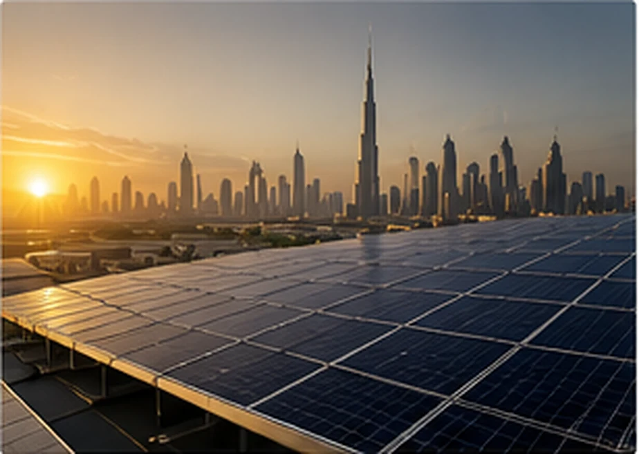 Solar installation with Dubai skyline